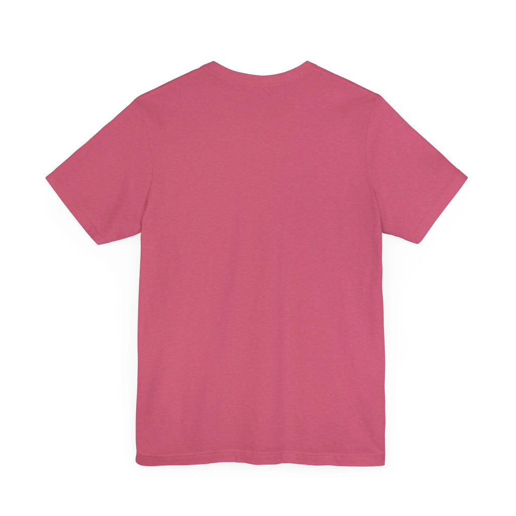 Back view of plain pink short sleeve t-shirt on white background