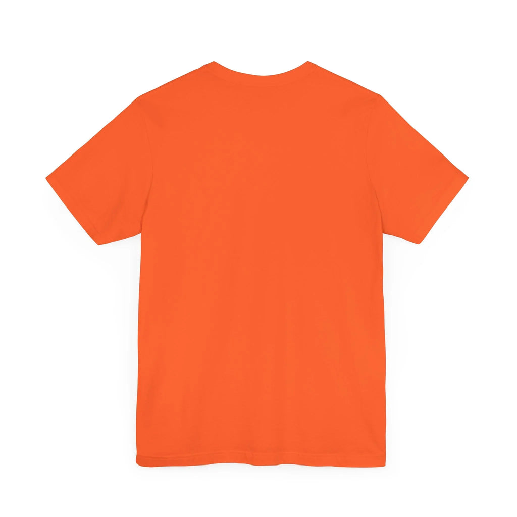 Plain orange short sleeve t-shirt, back view, on a white background