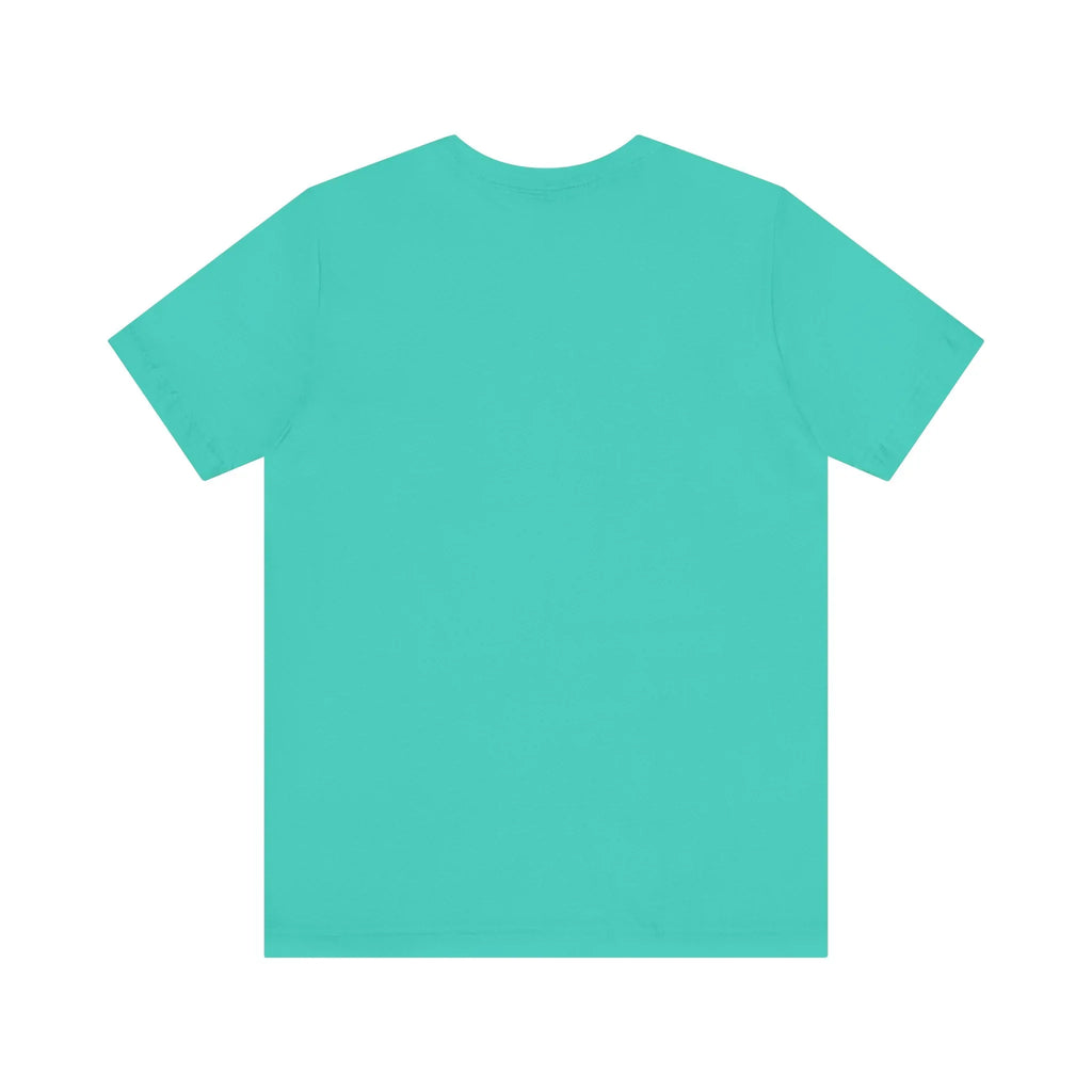 Plain turquoise t-shirt, short sleeve, back view, blank apparel design