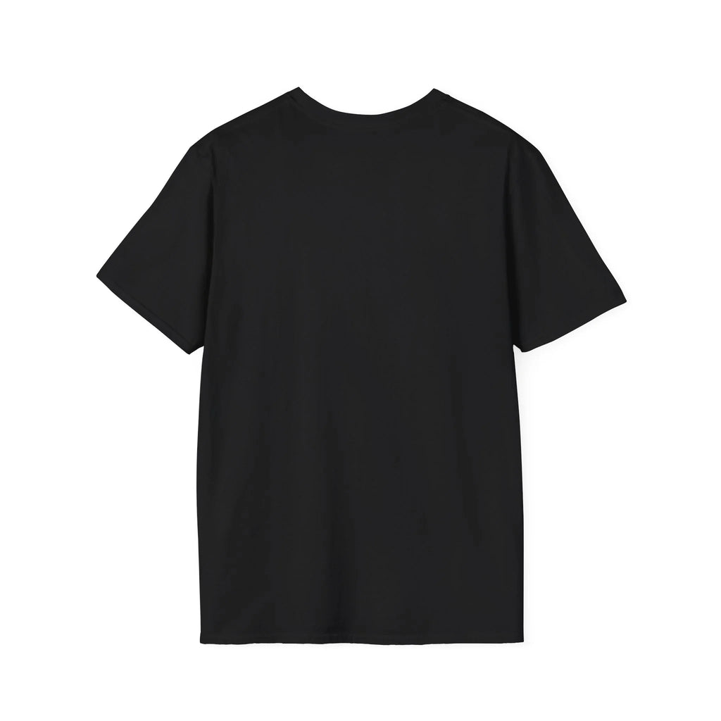 Plain black short-sleeve t-shirt back view on white background