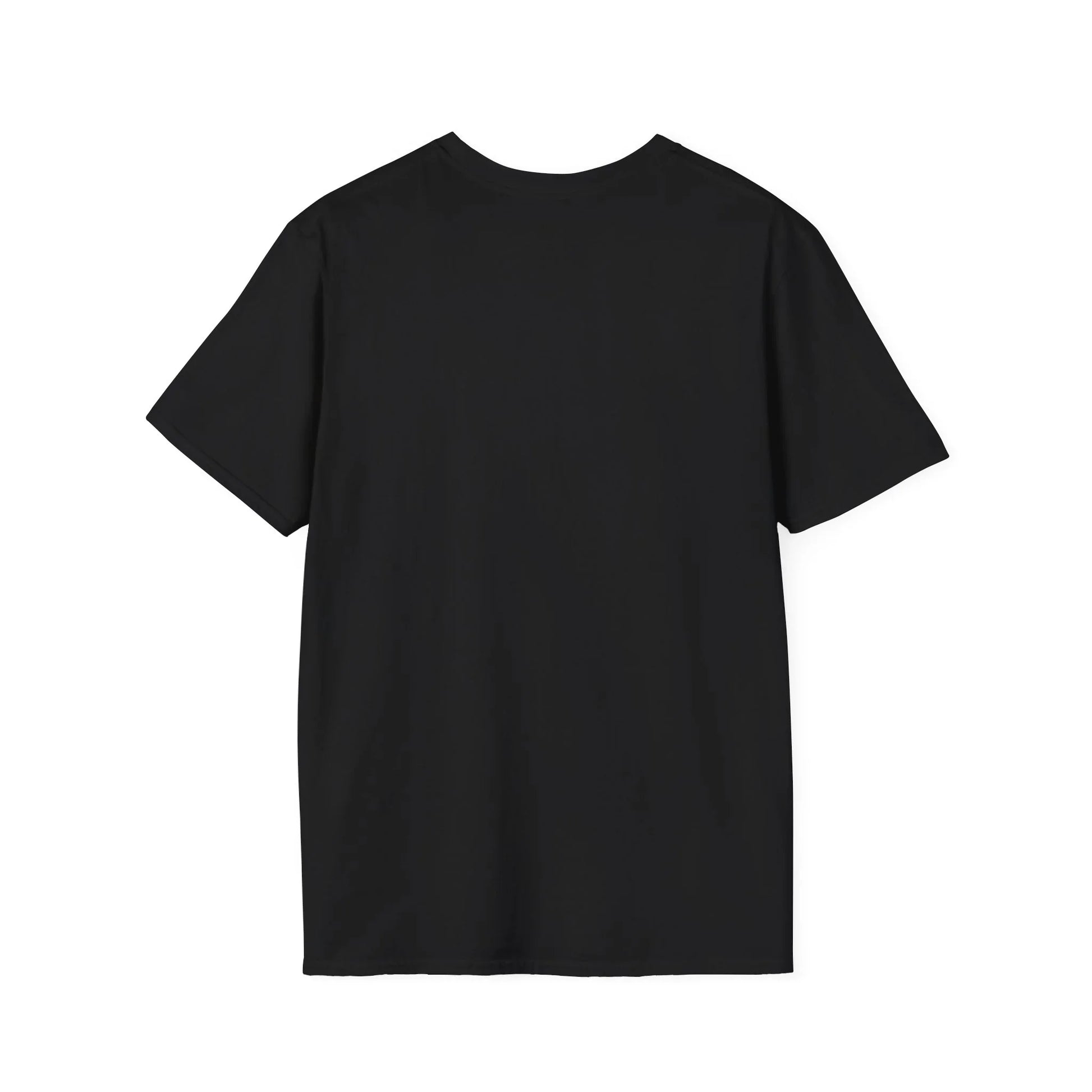 Plain black short-sleeve t-shirt back view on white background