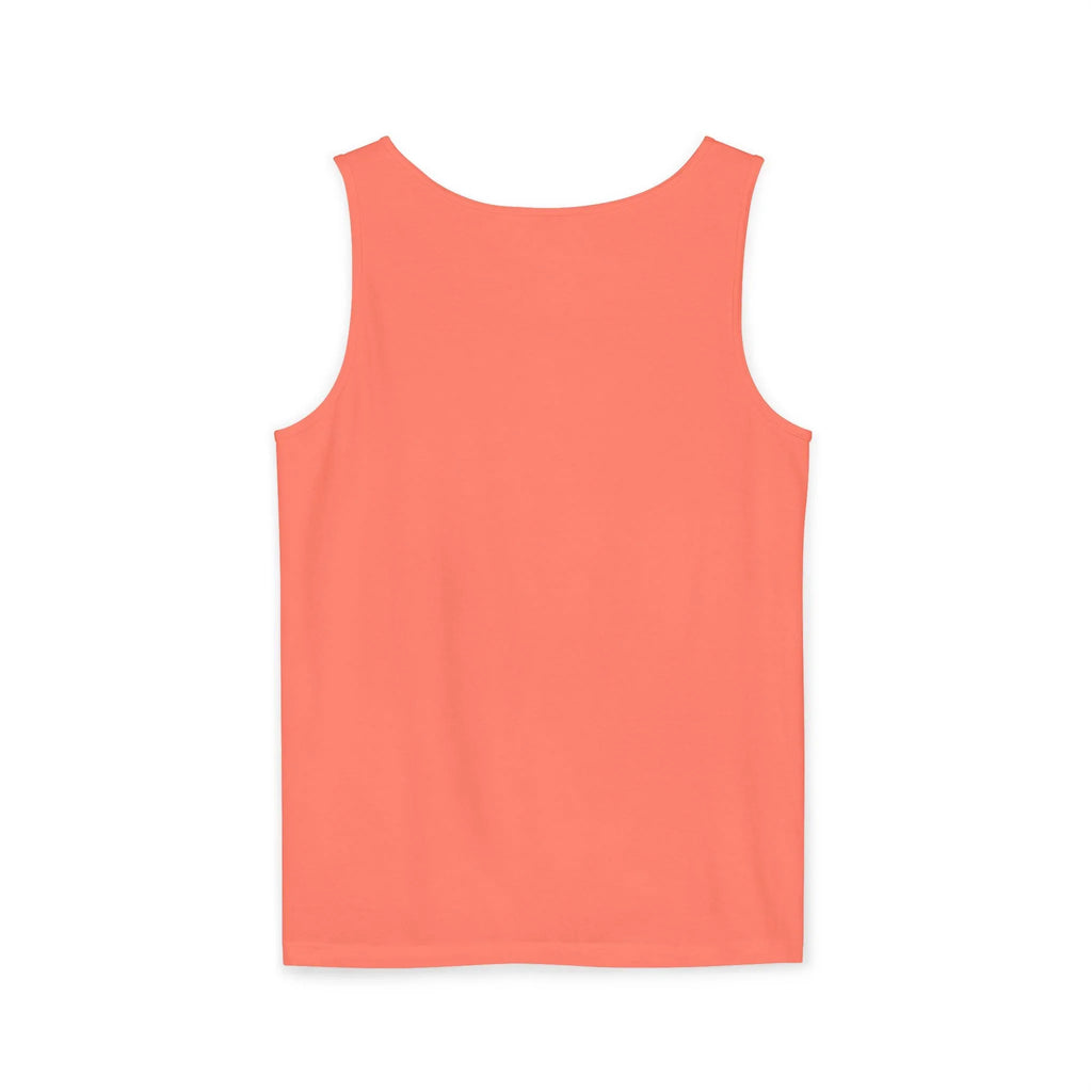 Coral sleeveless tank top on white background, back view, casual summer shirt