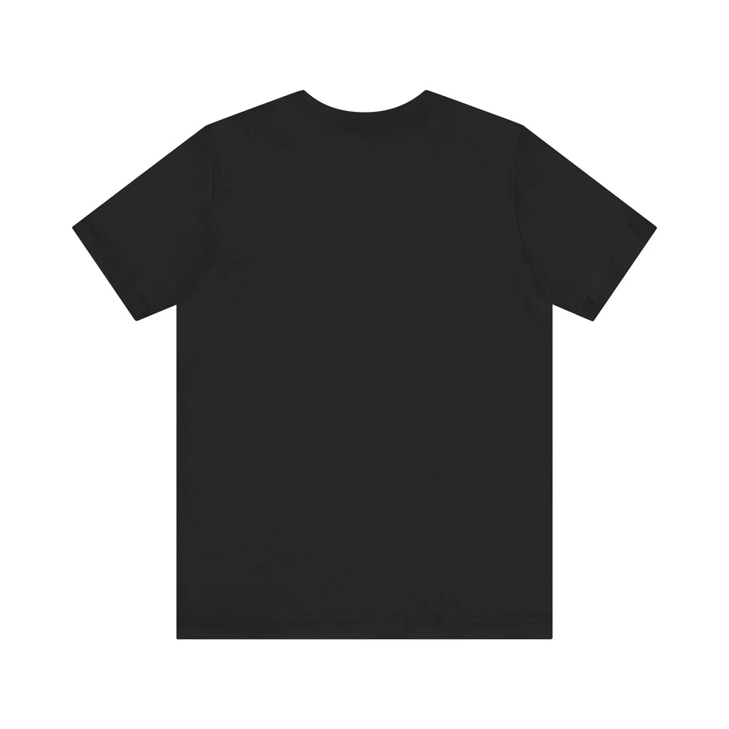 Plain black short sleeve t-shirt displayed on a white background