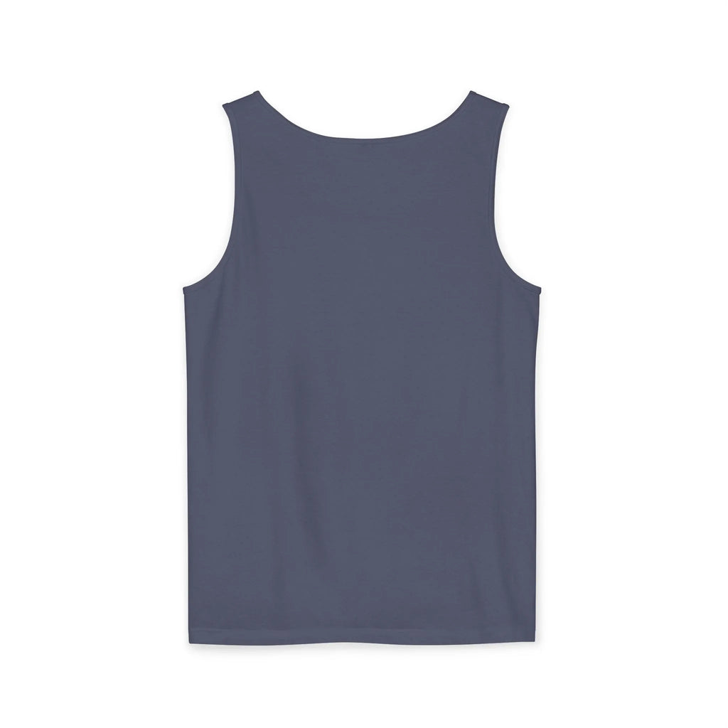 Dark blue sleeveless tank top back view on white background