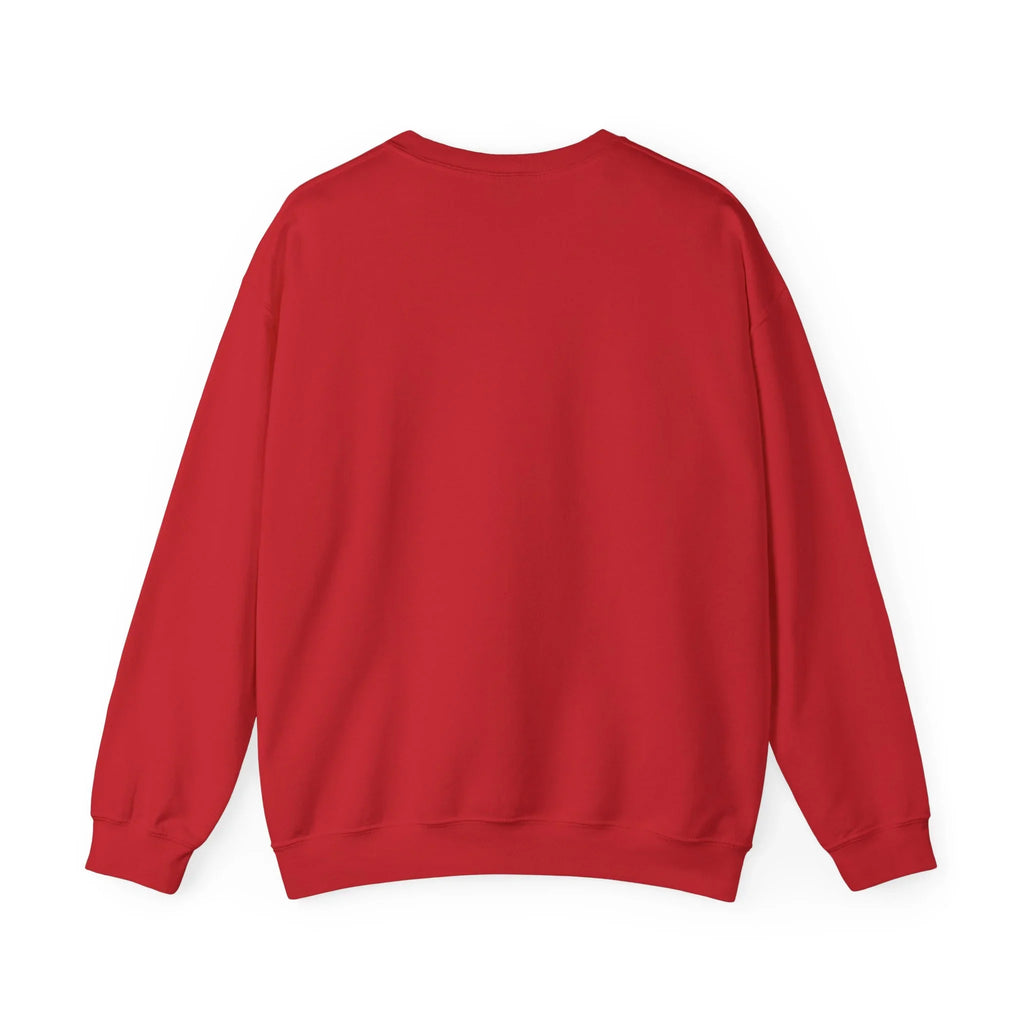 Plain red crewneck sweatshirt with long sleeves on a white background