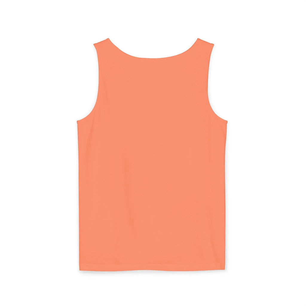 Solid peach orange sleeveless tank top, back view, on white background