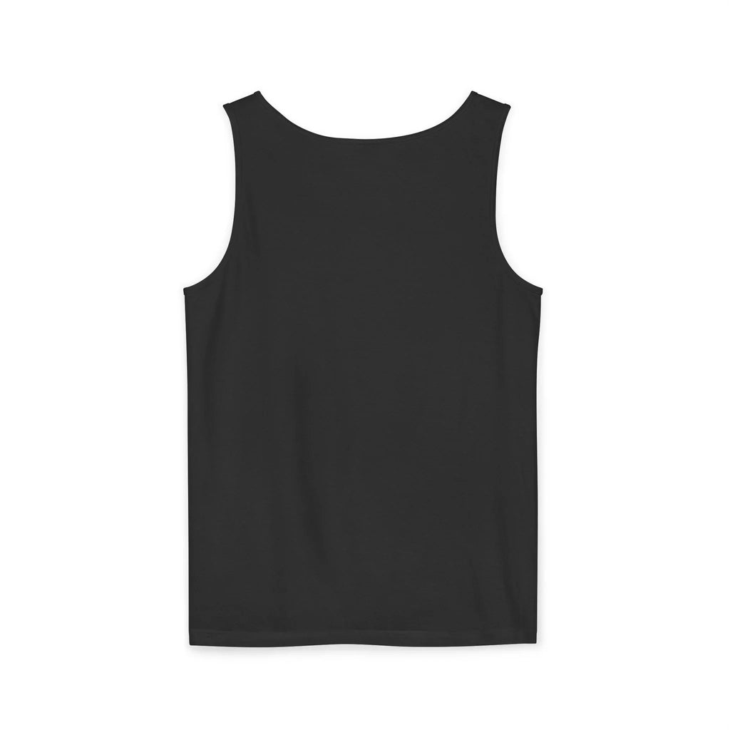 Black sleeveless tank top shown flat on a white background