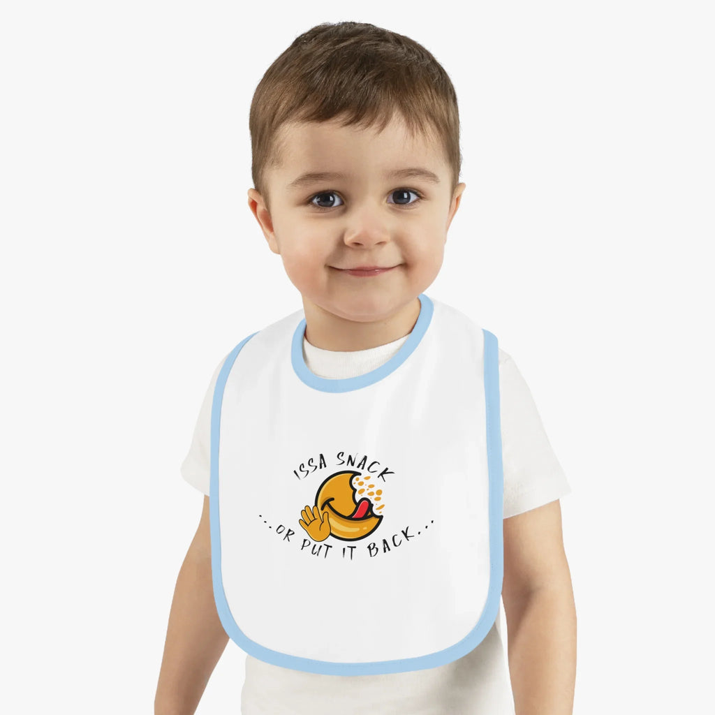 Baby Bib – Soft Cotton with Contrast Trim & Velcro Bibs - Issa Snack Or Put It Back 