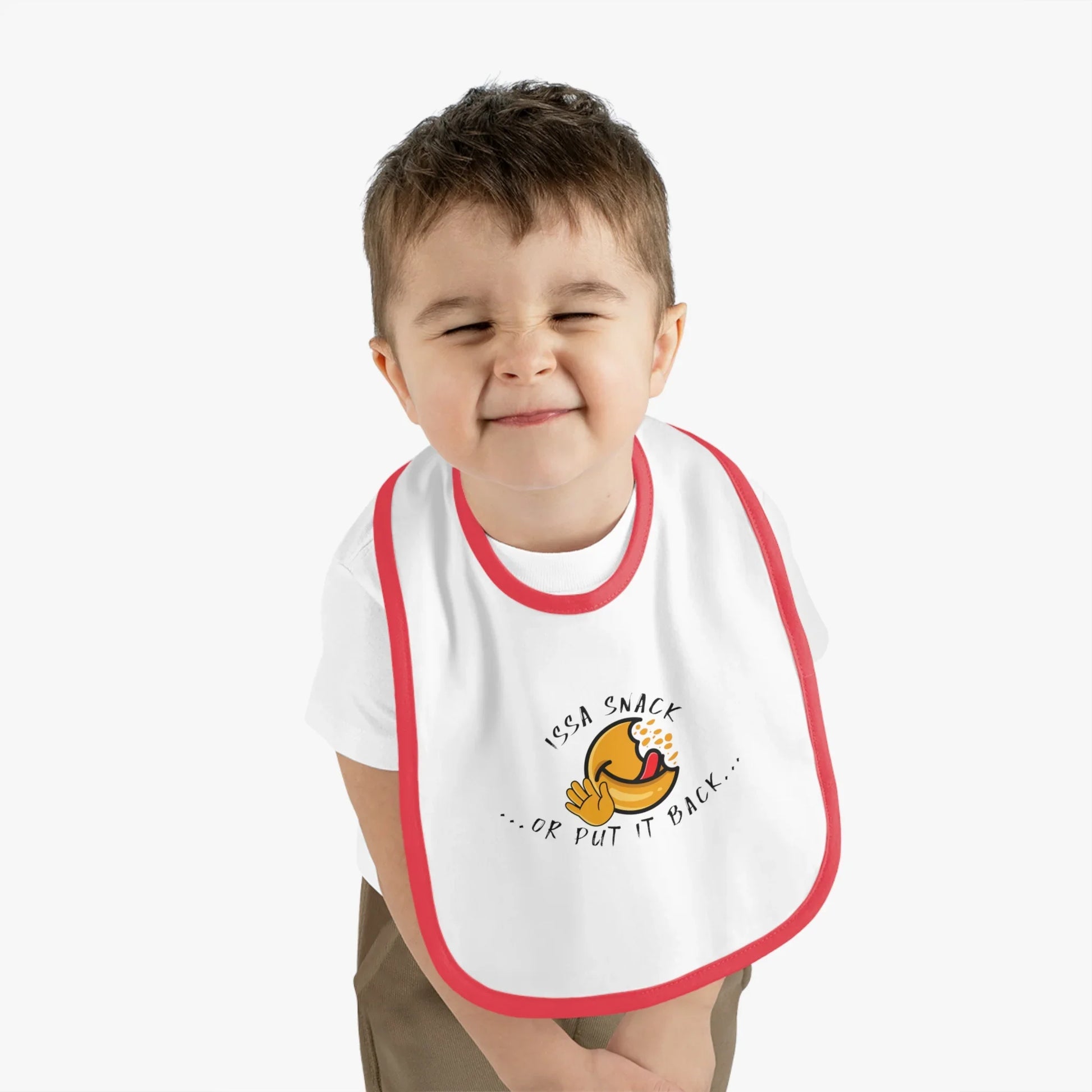 Baby Bib – Soft Cotton with Contrast Trim & Velcro Bibs - Issa Snack Or Put It Back 