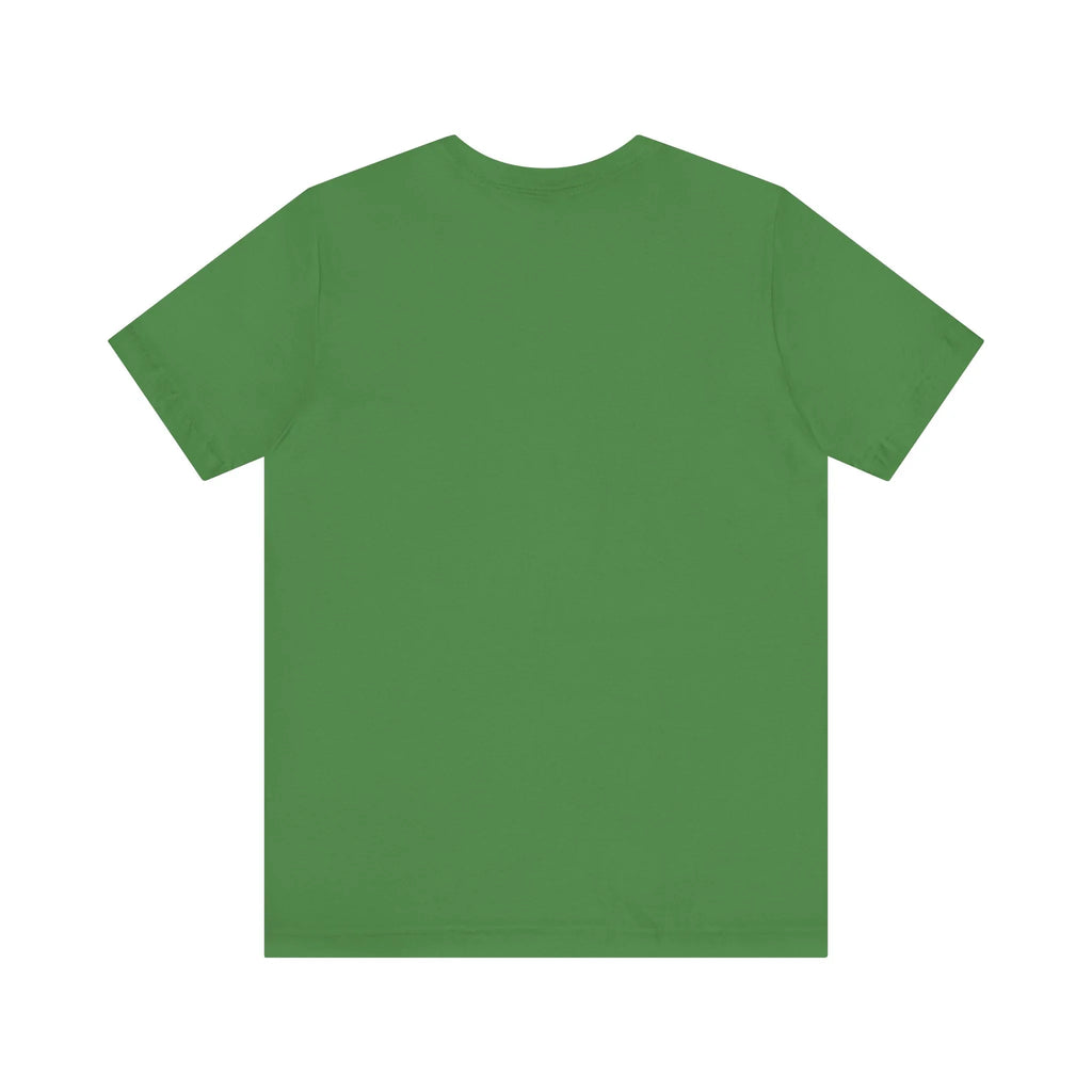 Plain green short sleeve t-shirt displayed flat on a white background