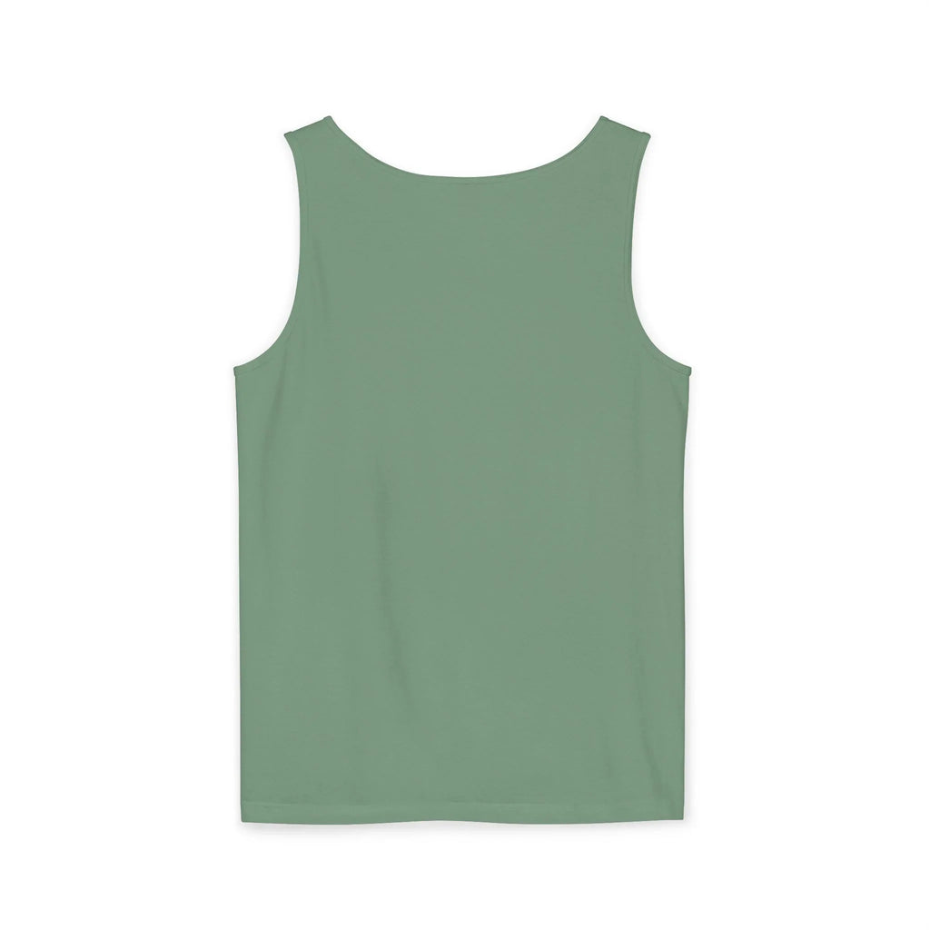 Back view of plain sage green tank top on white background