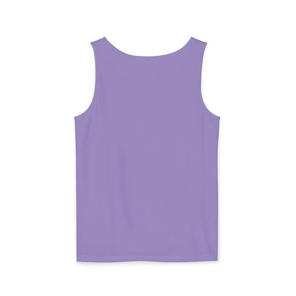 Back view of plain lavender tank top on white background