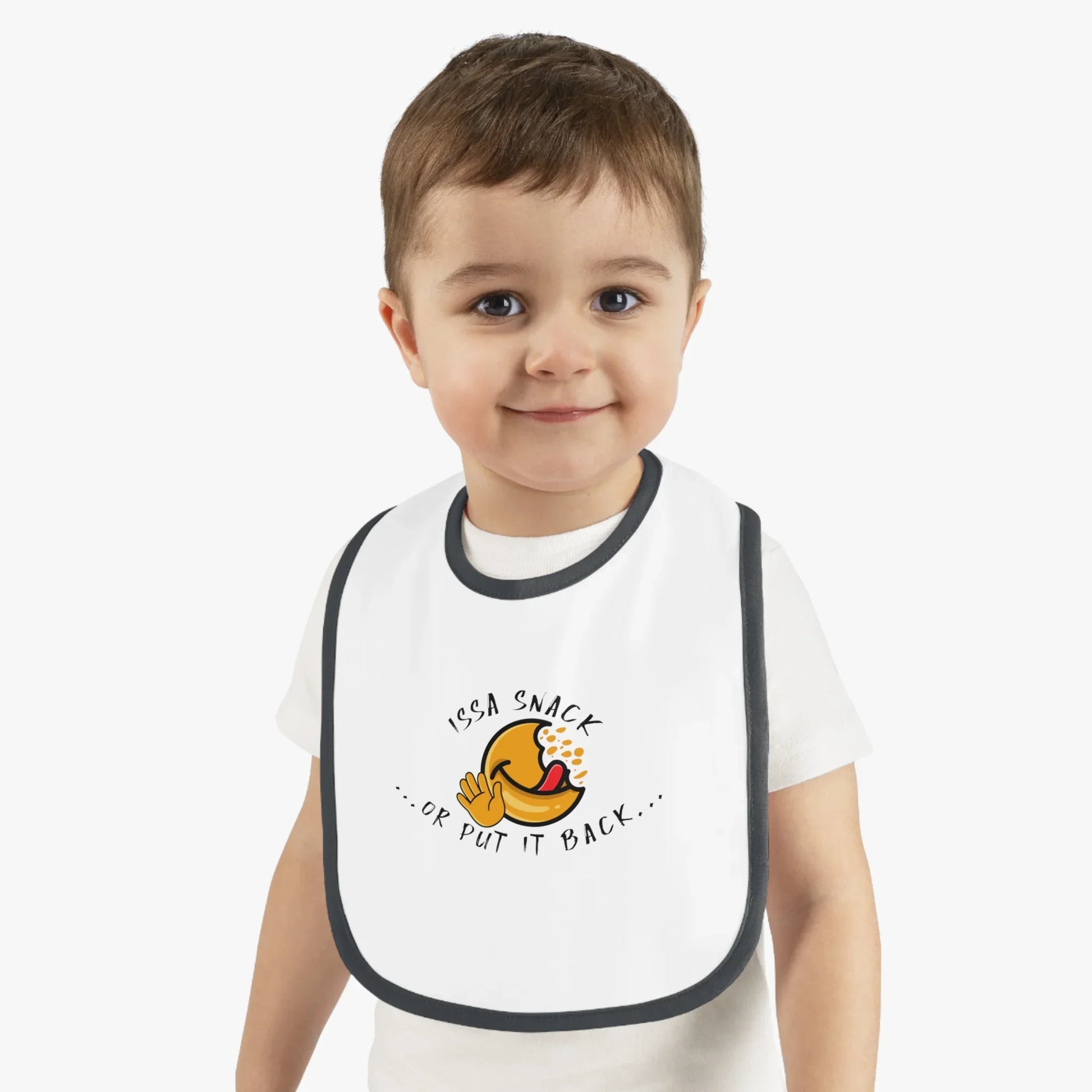 Baby Bib – Soft Cotton with Contrast Trim & Velcro Bibs - Issa Snack Or Put It Back 