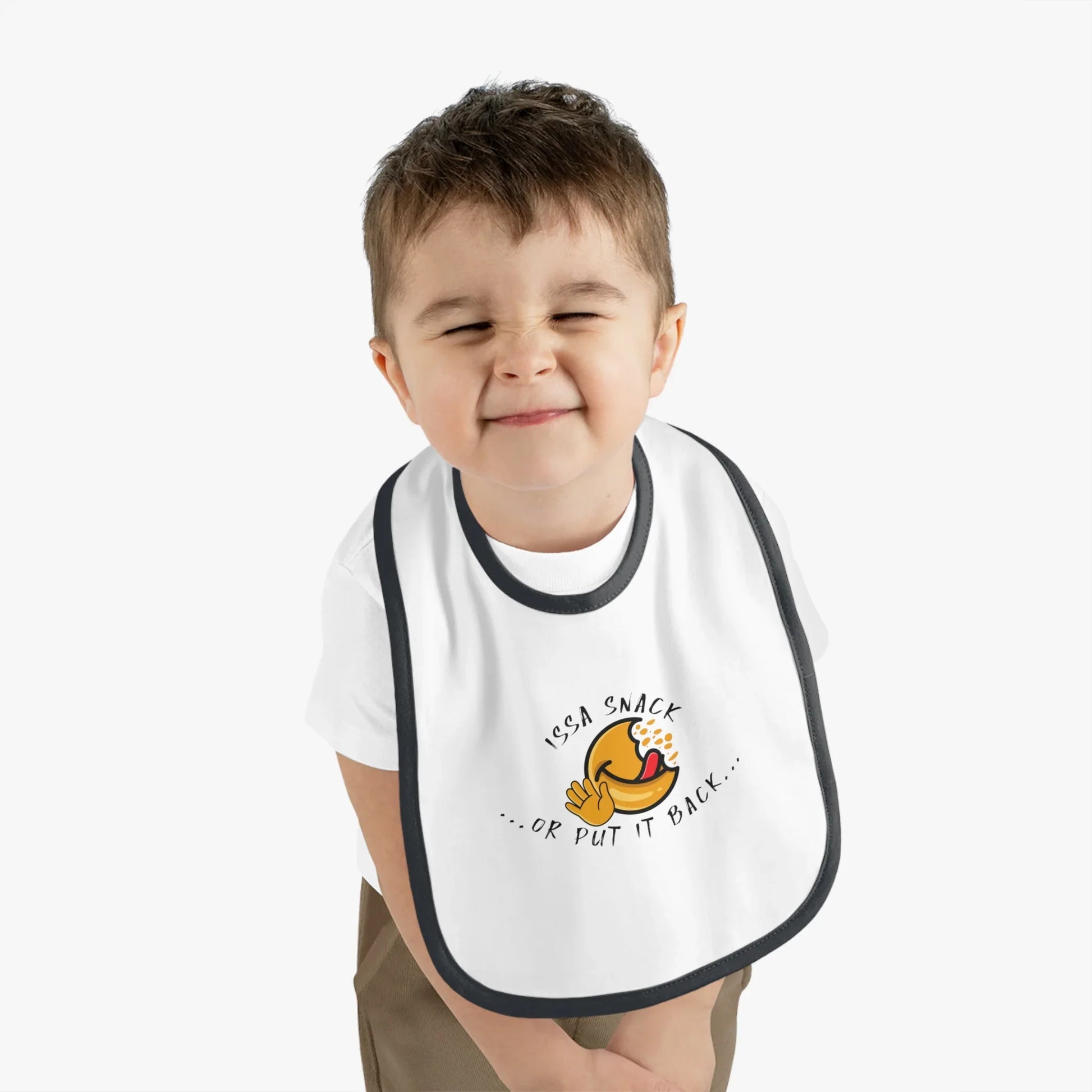Baby Bib – Soft Cotton with Contrast Trim & Velcro Bibs - Issa Snack Or Put It Back 