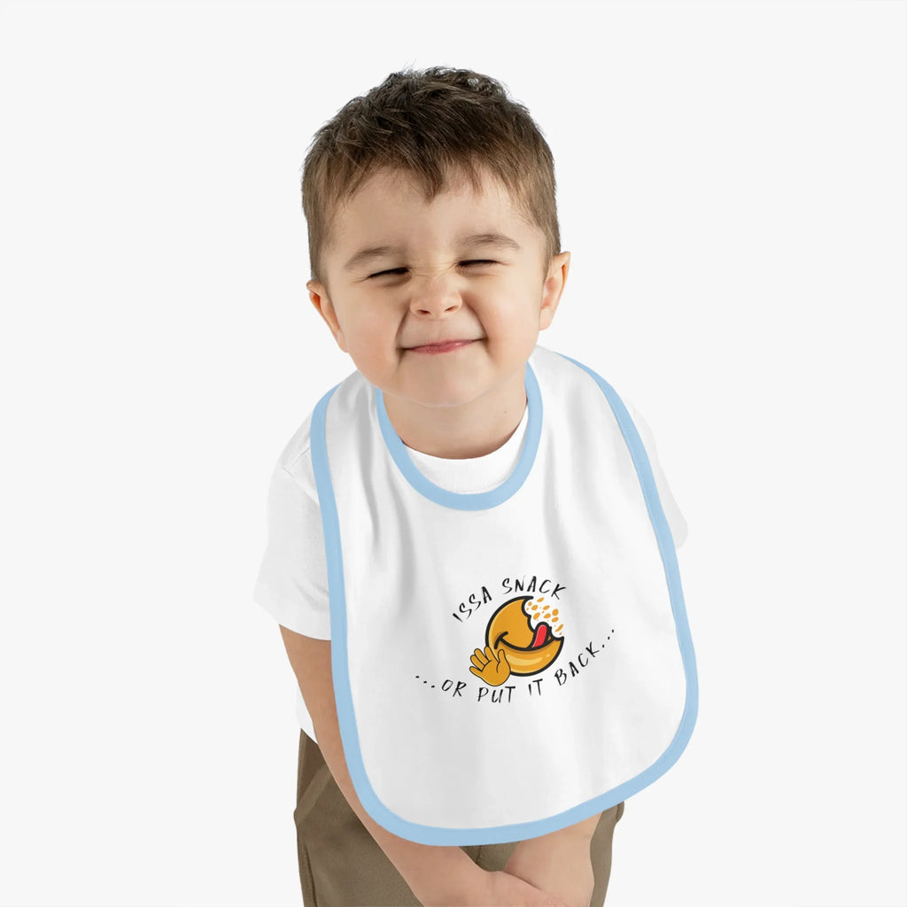 Baby Bib – Soft Cotton with Contrast Trim & Velcro Bibs - Issa Snack Or Put It Back 