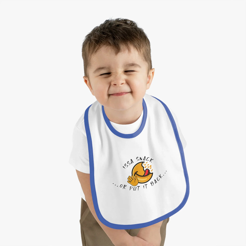 Baby Bib – Soft Cotton with Contrast Trim & Velcro Bibs - Issa Snack Or Put It Back 