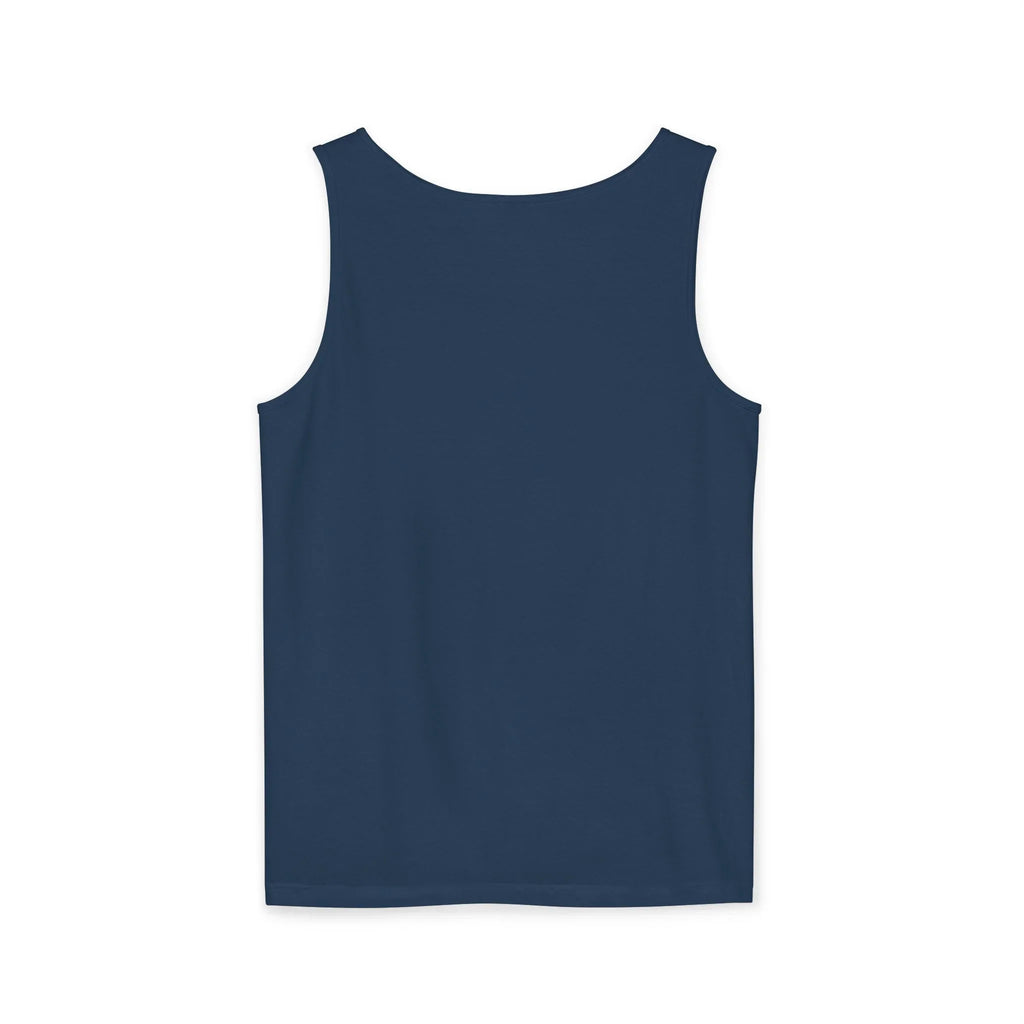 Plain navy blue tank top back view on white background