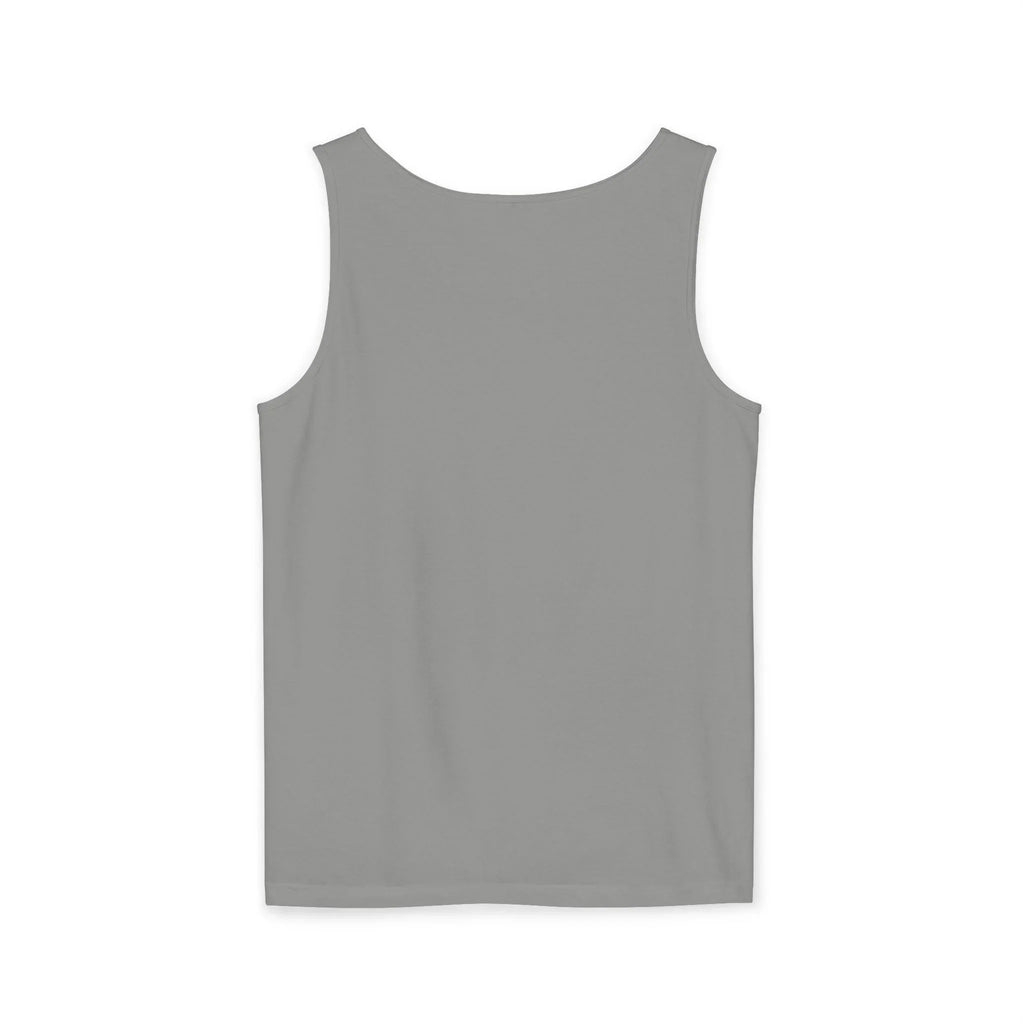 Plain gray sleeveless tank top, back view, on white background