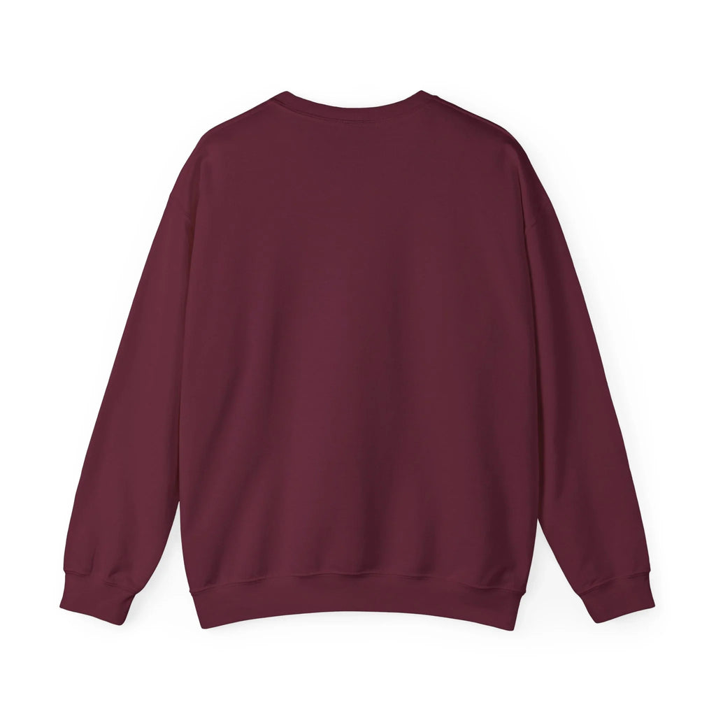 Back view of plain maroon crewneck sweatshirt on white background